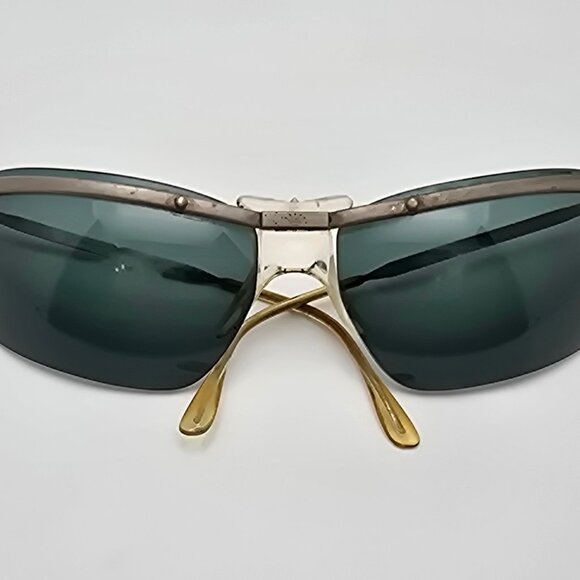 *SOLD* Renauld of France Orama Sixty One Silver Frame Green Lens Wrap Sunglasses - Picture 10 of 16